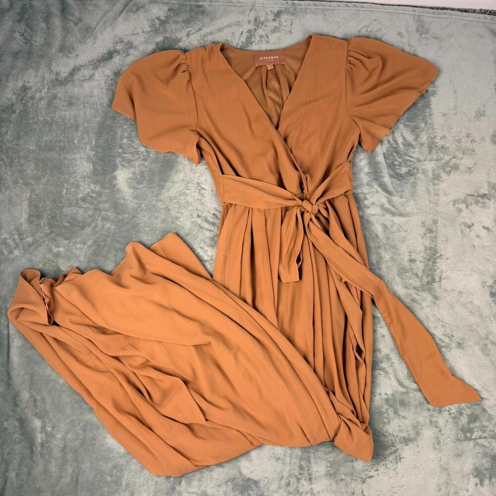 JessaKae Eloise Dress Women’s Copper Orange Chiffon Flowy Size S